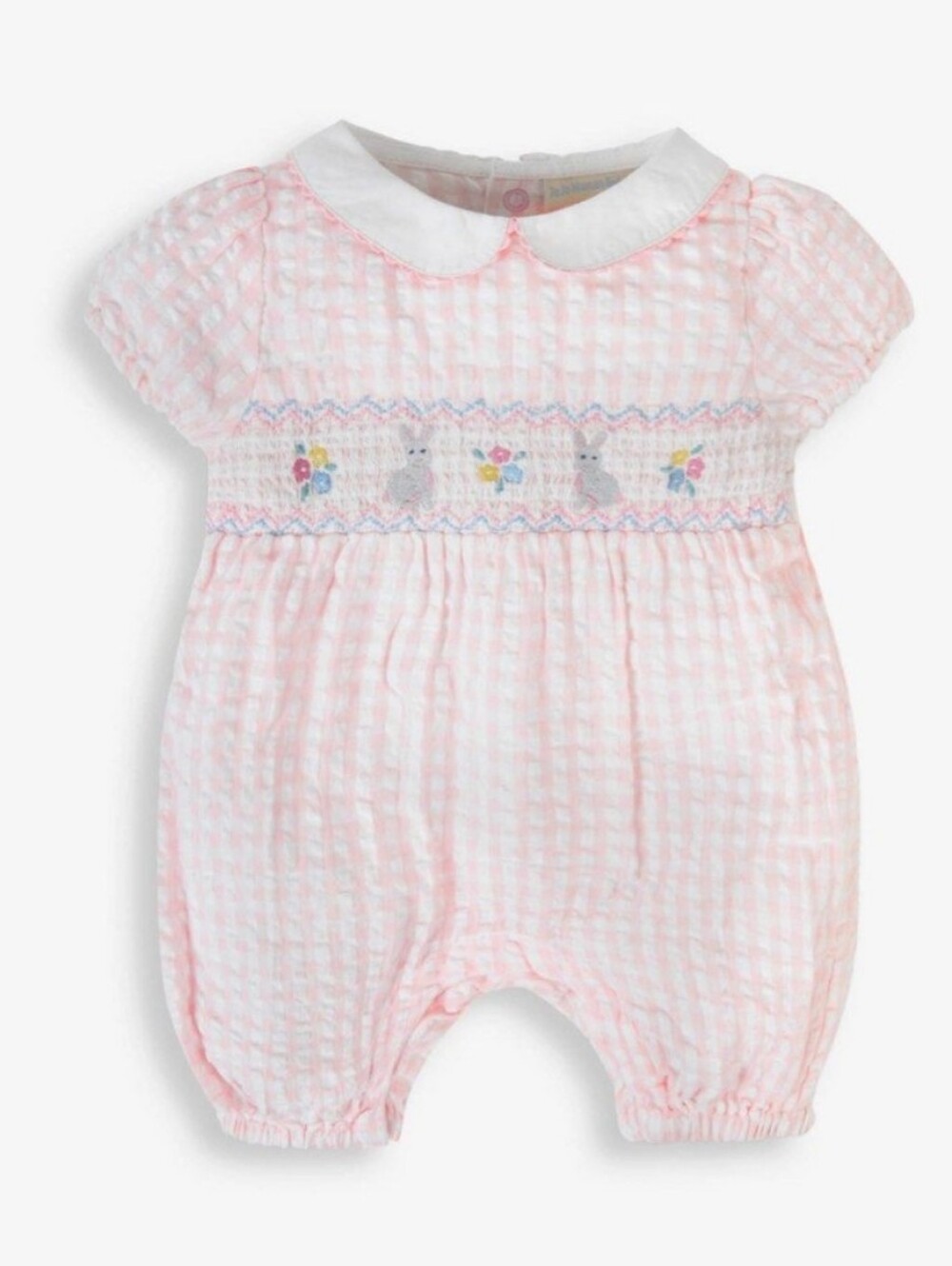 Jojo Maman Bebe Smocked Girls Romper Pink Gingham Flowers Bunny Rabbit 3-6m